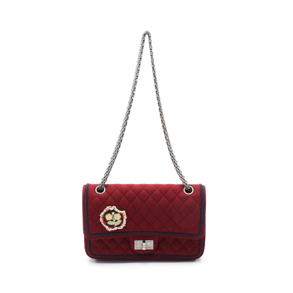 Chanel Matelasse Mademoiselle Chain Shoulder Bag Wool Bordeaux Purple Navy Blue
